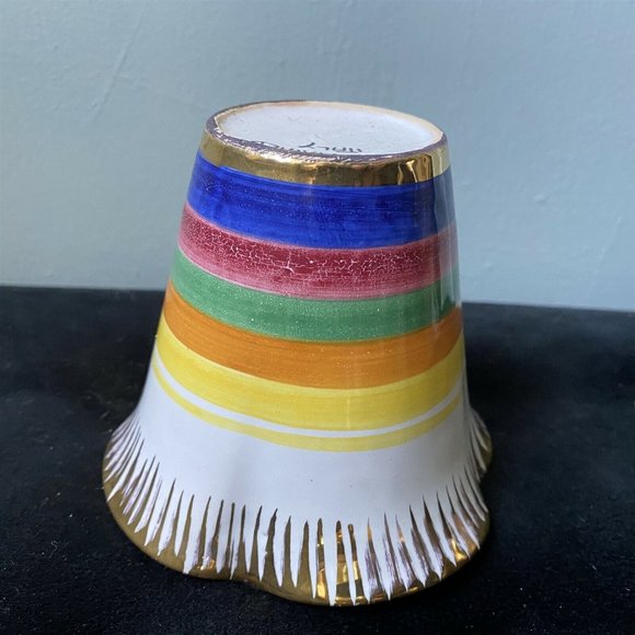 Vintage Planter Italy Hand Painted Succulent Scalloped Rainbow Gold Trim - Picture 4 of 7
